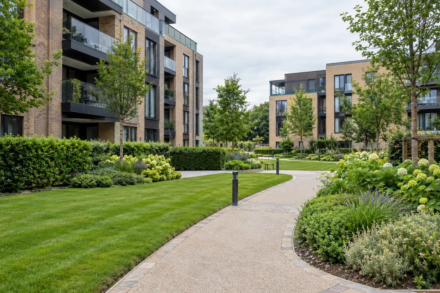 Professionally maintained grounds around a premium residential development